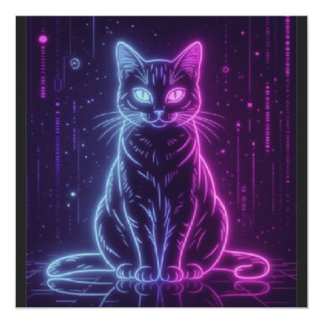 Pôster **Neon Cat Design – Glowing Futuristic Feline Art* (Frente)