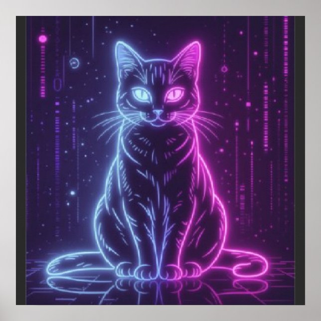 Poster **Neon Cat Design – Glowing Futuristic Feline Art* (Frente)