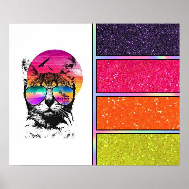 Poster Neon Cat | Diminuição do brilho (Frente)