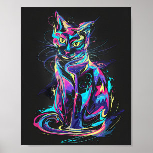 Poster Neon Cat no Movimento Abstrato