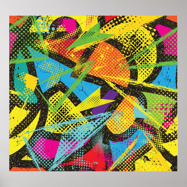 Poster Néon Chaótico: Padrão de Grafite Abstrato. (Frente)