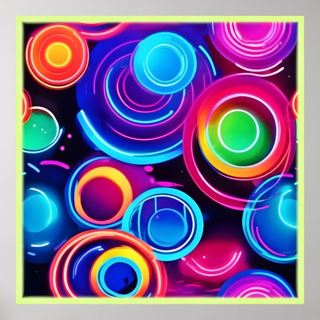Poster Neon Circles Abstrato Art (Frente)