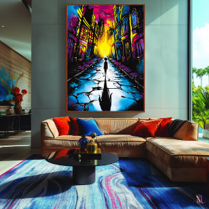 Poster Neon City Shadows - Arte Surreal Urbana do Sonho