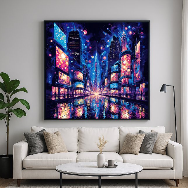 Poster Neon City Street Buzz - Estilo de Ilustração Vibra (Criador carregado)