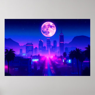 Poster Neon City Synthwave Sunset XL Area Rug