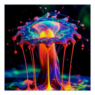 Pôster Neon Cosmic Splash – Vibrant Abstract Fantasy Art