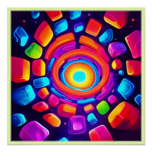 Pôster Neon Cube Vortex Art