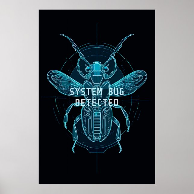 Poster Neon Cyber Bug Detected IT Programmer Humor (Frente)