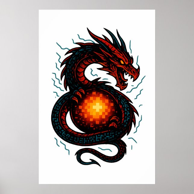 Poster Neon Cyber Dragon Coil – Futuristic Fantasy (Frente)