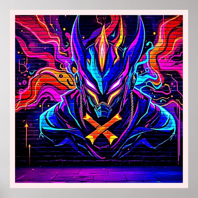 Poster Neon Cyber Guardian Art (Frente)