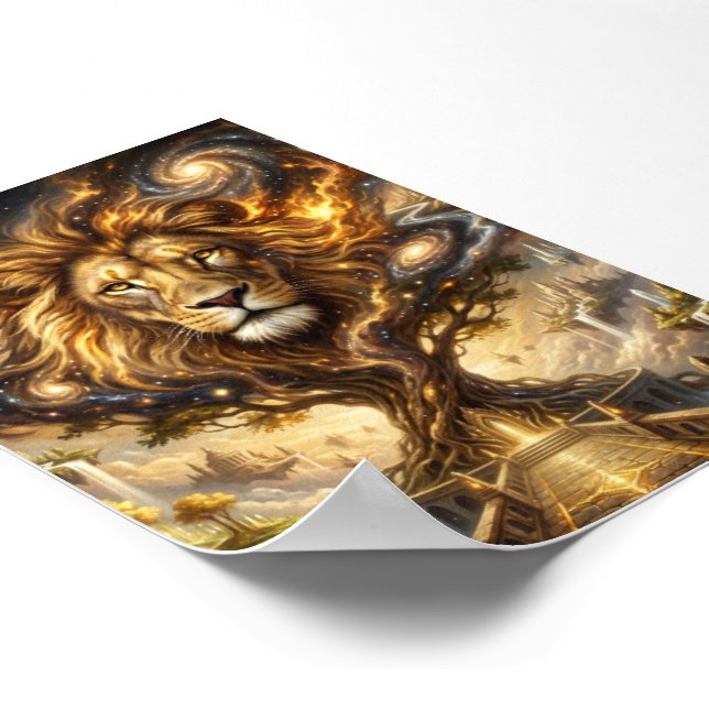 Poster Neon Cyber Lion Wall Art Print – Futuristic Fantas (Borda)