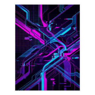 Pôster Neon Cyberpunk Abstract Glitch Art