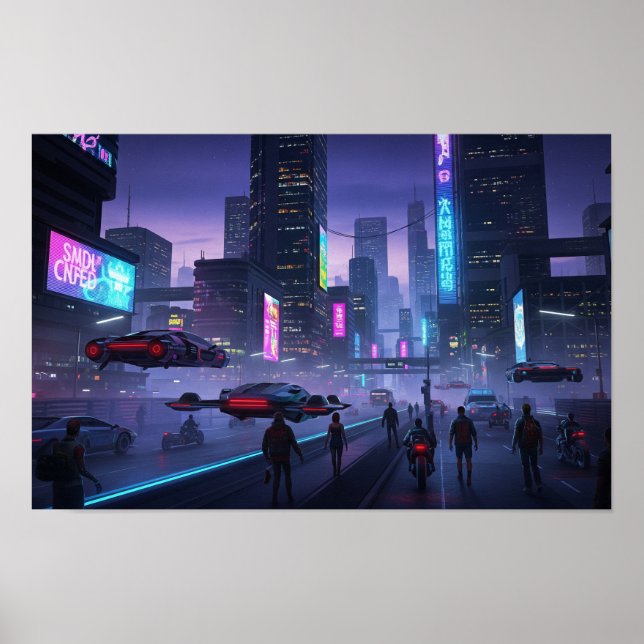Poster Neon Cyberpunk Cityscape (Frente)
