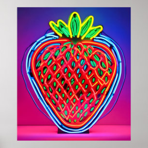 Poster Neon de Morango Vibrante!