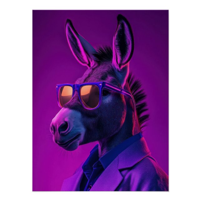 Pôster Neon Donkey Boss: Retrowave Animal Portrait - Synt (Frente)