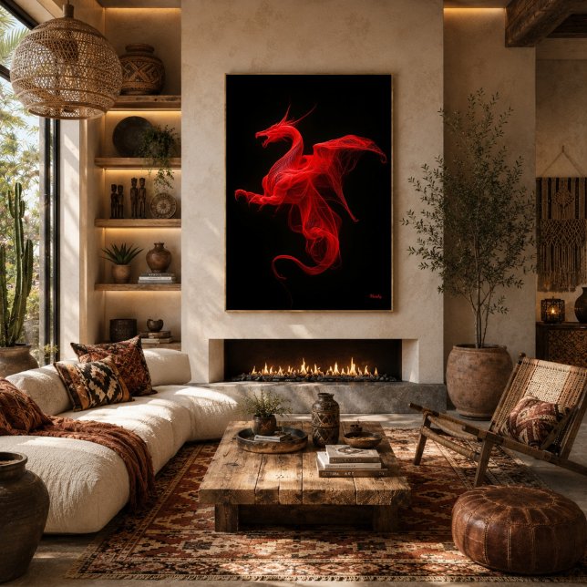 Poster Neon Dragão Vermelho Fluxo Quântico (Criador carregado)