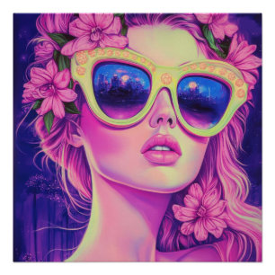 Pôster Neon Dream Girl com óculos de sol florais