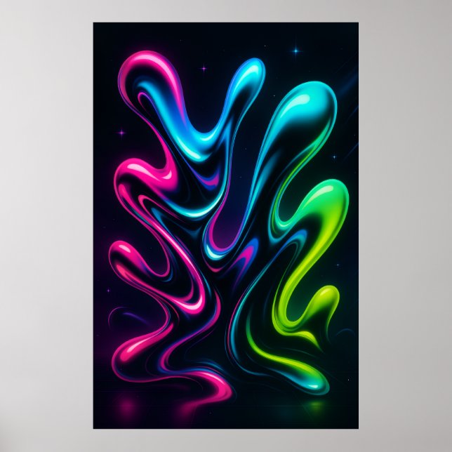 Poster Neon Dreams II Abstract Canvas | Chrome Wall Art (Frente)