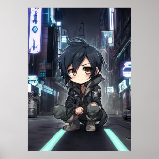 Poster Neon Dreams: Uma aventura Cyberpunk Anime de Chibi