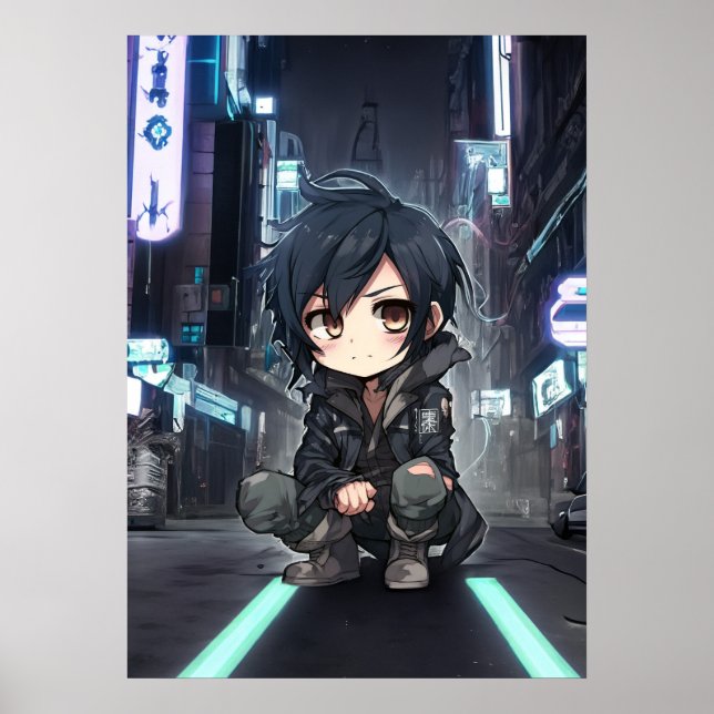 Poster Neon Dreams: Uma aventura Cyberpunk Anime de Chibi (Frente)