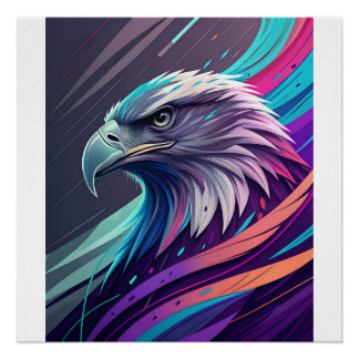 Pôster Neon Eagle feroz - Cabeça Estilizada com Geometria