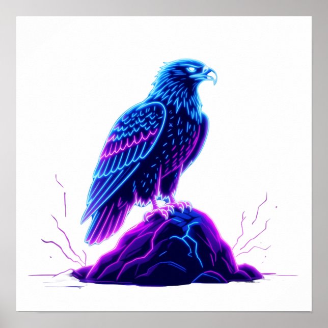 Poster Neon Eagle on Glowing Rock – Cyberpunk Style (Frente)