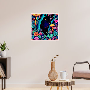 Poster Neon Fantasy Forest Night Design