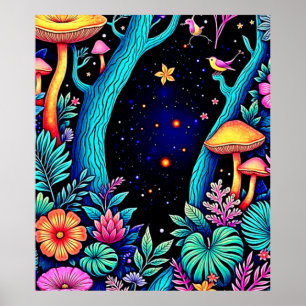 Poster Neon Fantasy Forest Night Design