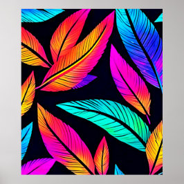 Poster Neon Feather Pattern Vibrant Art