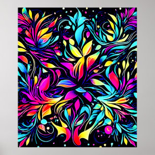 Poster Neon Floral Burst Art
