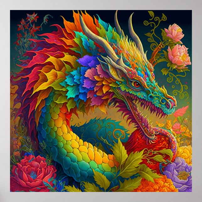 Poster Neon Floral Dragon (Frente)