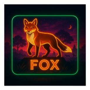 Pôster Neon Fox Poster