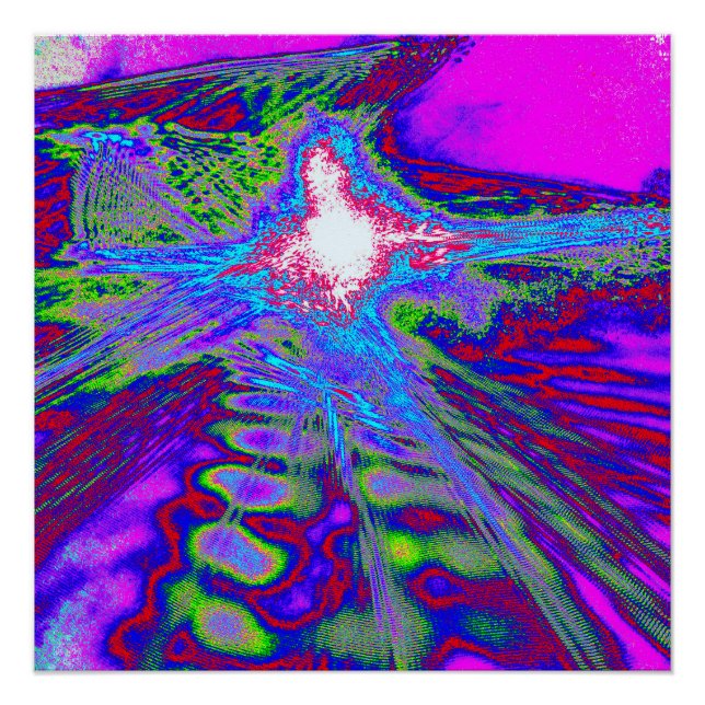 Pôster Neon Fractal Burst – Glossy Art Poster (Frente)