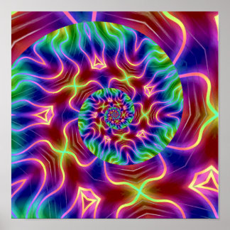 Poster Neon Fractal Spiral