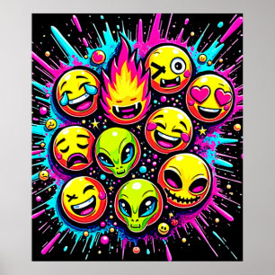 Poster Neon Funky Emoji Mix