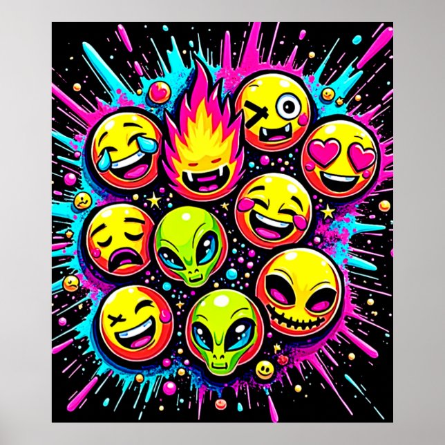 Poster Neon Funky Emoji Mix (Frente)