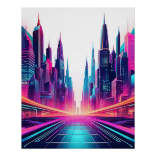 Pôster Neon Futurist Cityscape - Bold Sci-Fi Art