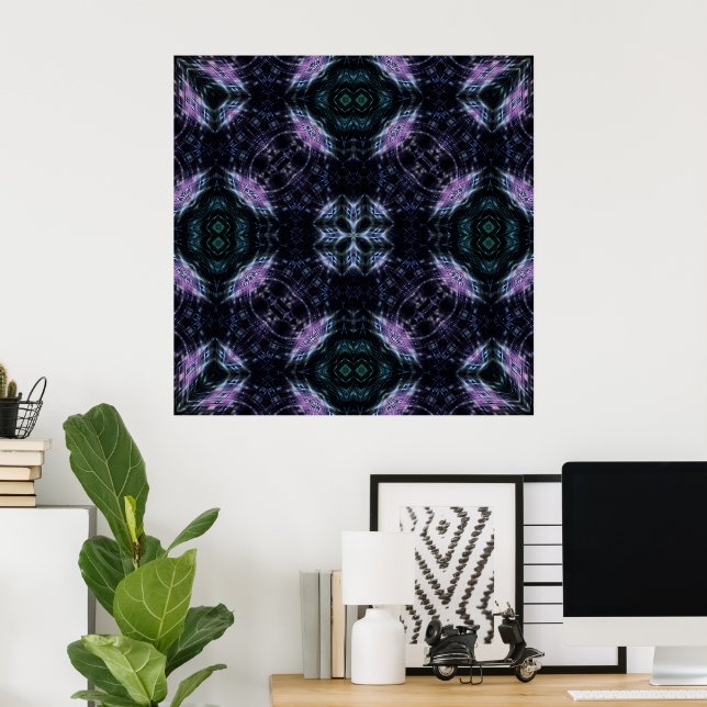 Poster Neon Galaxy Mandala com brilho futurístico (Escritório em casa)