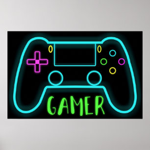 Poster Neon gamer controller neon colors