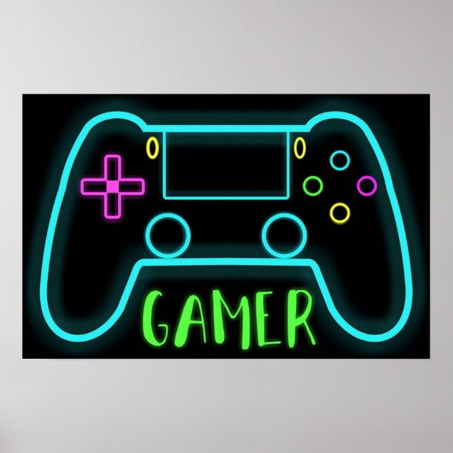 Poster Neon gamer controller neon colors (Frente)