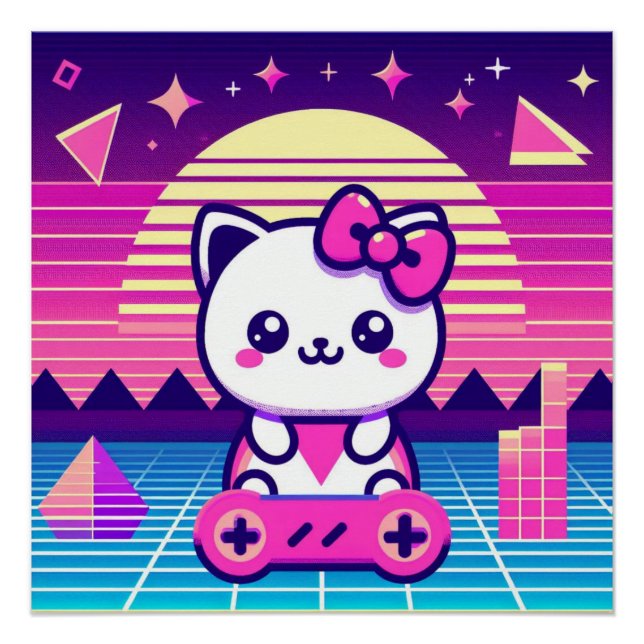 Pôster Neon Gatinho (Frente)