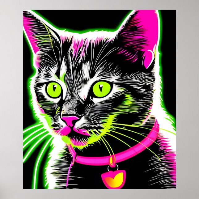 Poster Neon Gatinho Feline Art (Frente)