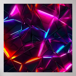 Poster Neon Geométrico Abstrato Futurista Cyberpunk