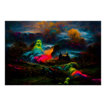 Neon Ghosts em uma paisagem fantasia assombrada