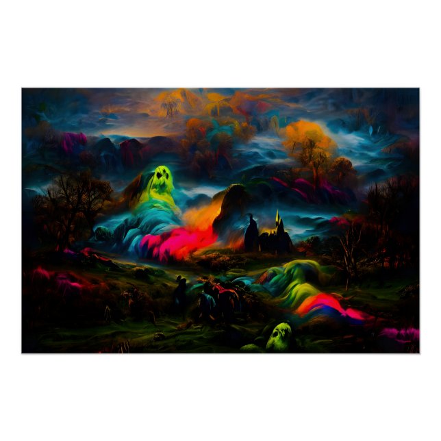 Pôster Neon Ghosts em uma paisagem fantasia assombrada (Frente)