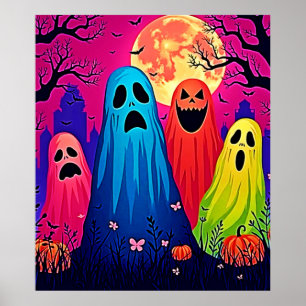 Poster Neon Ghosts Halloween Party Design