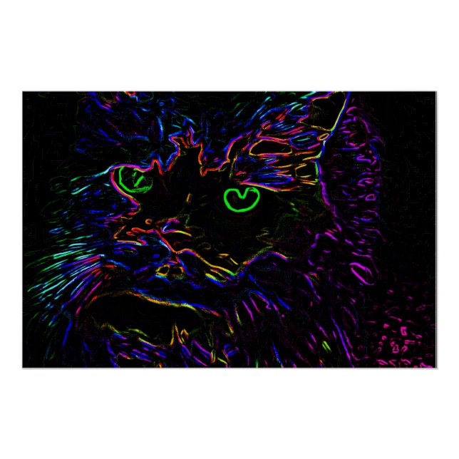 Pôster Neon Glow Cat (Frente)