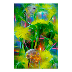 Pôster Neon Glow Dandelions no Dream Garden