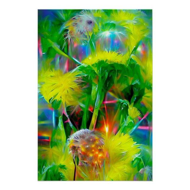 Pôster Neon Glow Dandelions no Dream Garden (Frente)