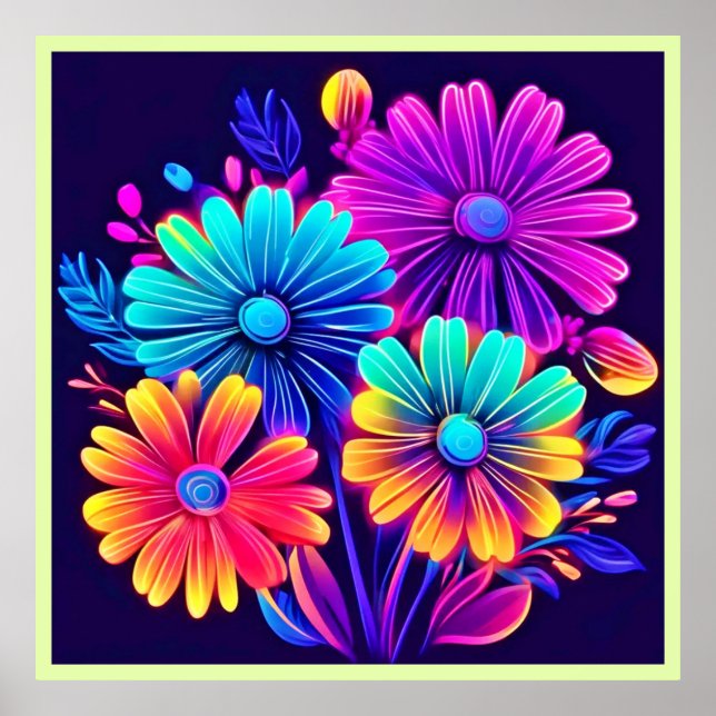 Poster Neon Glow Floral Fantasy Art (Frente)